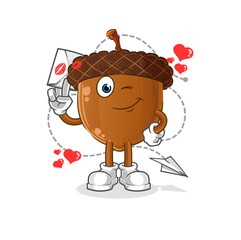 acorn head cartoon hold love letter illustration. character vector © dataimasu
