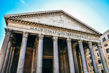 The Pantheon in Rome, Italy. Pantheon is ancient temple build in 2nd century AD, located on Piazza della Rotonda, one of most popular tourist sights.
