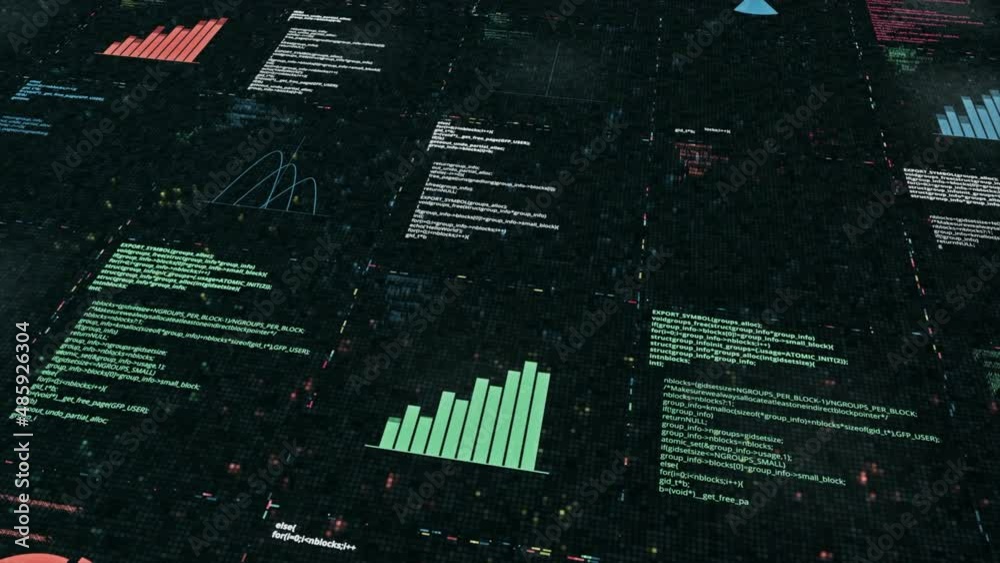 Aufkleber digital cyberspace with data analysis process, high tech concept. animation. blocks of endlessly wri