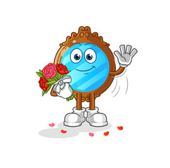 mirror with bouquet mascot. cartoon vector