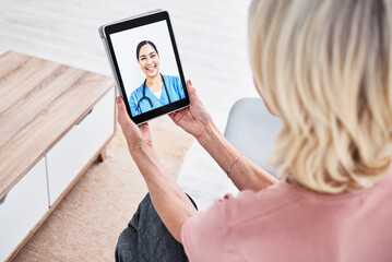 Medical advice is just a tap away. Shot of a woman on a video call with a medical practitioner.