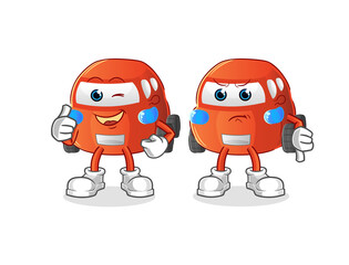 car thumbs up and thumbs down. cartoon mascot vector