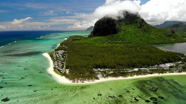 Aerial view on Le Morne mountain in Mauritius