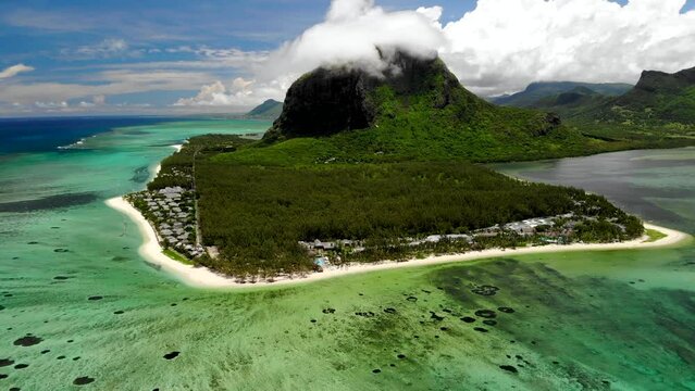 Aerial view on Le Morne mountain in Mauritius