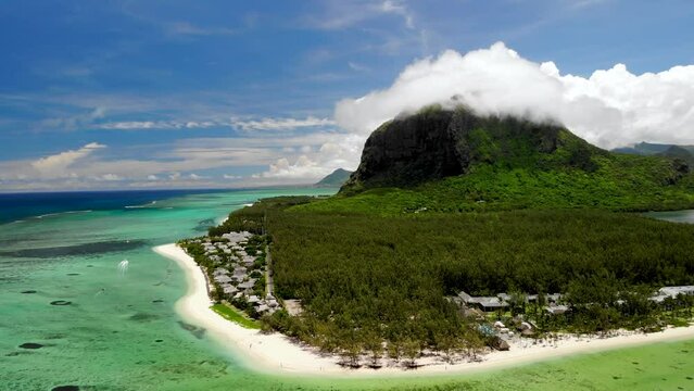 Aerial view on Le Morne mountain in Mauritius