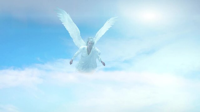 biblical angel with big white wings flying  render 3d