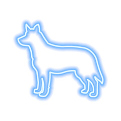 Blue neon icon of dog isolated on white