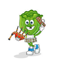 cabbage head cartoon scottish with bagpipes vector. cartoon character