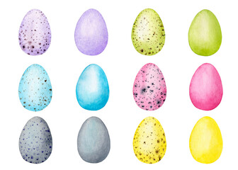 Set of Easter eggs. Watercolor elements in pastel colors for design.