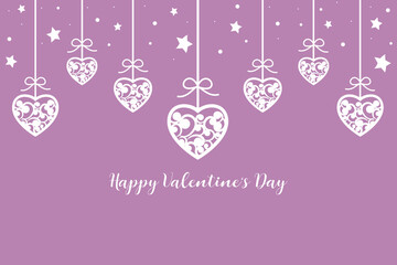 Naklejka premium Valentine`s Day background with hanging hearts.