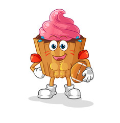 cupcake playing rugby character. cartoon mascot vector