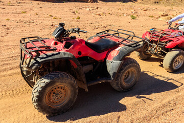 Fototapeta na wymiar ATV quad bikes for safari trips in Sinai desert, Egypt