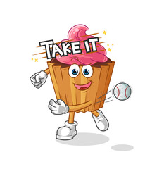 cupcake throwing baseball vector. cartoon character