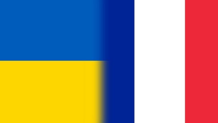 A beautiful view of France and Ukraine flag. 3D flag waving. 