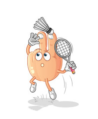 peace finger head cartoon smash at badminton. cartoon mascot vector