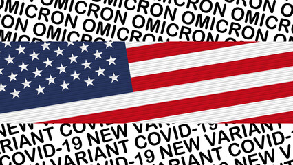 United States of America Flag and New Covid-19 Variant Omicron Title – 3D Illustration