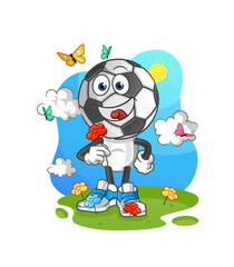 football head cartoon pick flowers in spring. character vector
