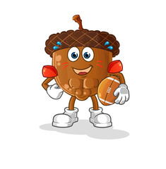 acorn head cartoon playing rugby character. cartoon vector
