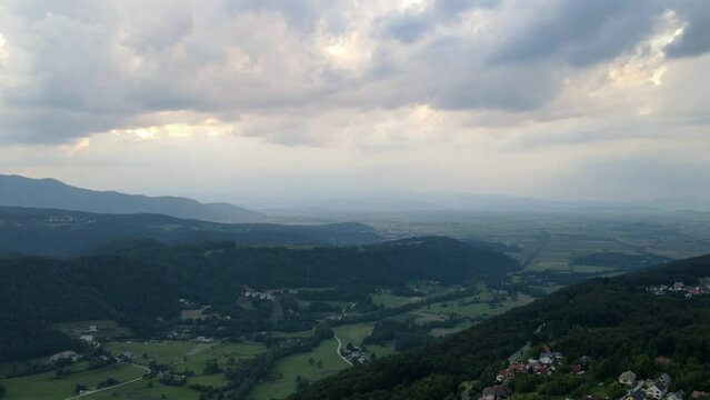 Time lapse Drone shoot,moody clouds, cloudy day, sunset, woods, afternoon Europa SLOVENIJA prodia.mov