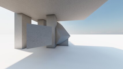 Architecture background concrete wall geometric shapes 3d render