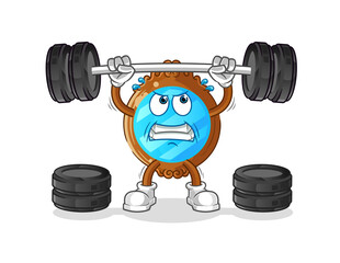 mirror lifting the barbell character. cartoon mascot vector