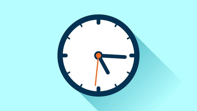 Clock icon in flat style. Arrows rotate. timer on blue background. Business watch. Animation design element for your project