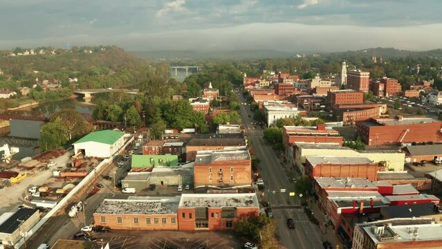 Aerial View of Marietta and it's Waterfront along the Ohio River 4K UHD