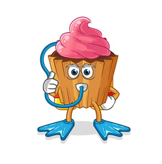 cupcake diver cartoon. cartoon mascot vector
