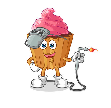 recommend clip art: cupcake welder mascot. cartoon vector