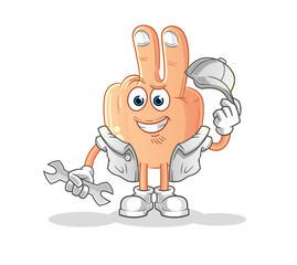peace finger head cartoon mechanic cartoon. cartoon mascot vector