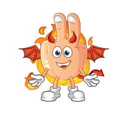 peace finger head cartoon demon with wings character. cartoon vector