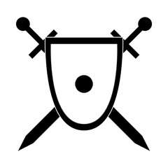 Shield with 2 swords black icon