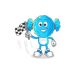 candy head cartoon hold finish flag. cartoon mascot vector