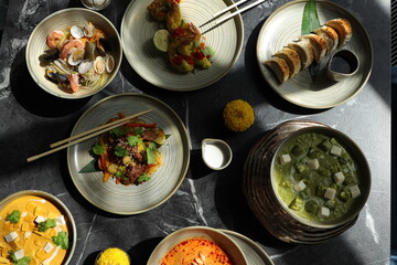 
Chinese food on the table in the restaurant