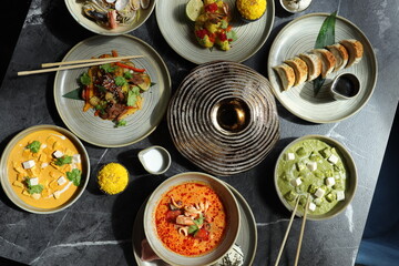 
Chinese food on the table in the restaurant