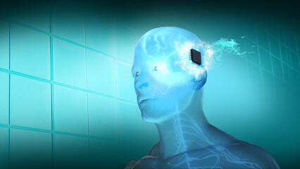 brain chip implant, a symbol of neural surgery of the future 3d render