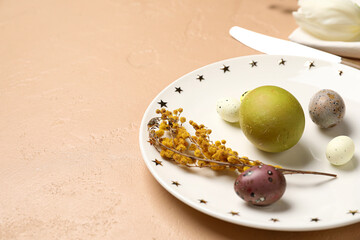 Stylish Easter table setting on beige background