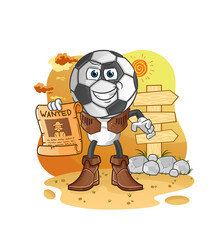 football head cartoon cowboy with wanted paper. cartoon vector