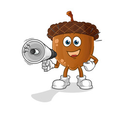 acorn head cartoon holding hand loudspeakers vector. cartoon character © dataimasu