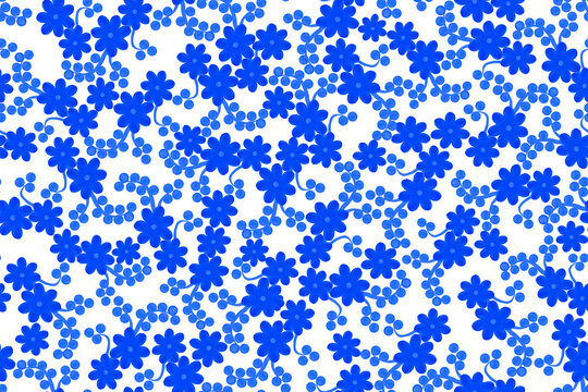 Seamless floral pattern with blue flowers on a white background. 