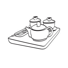 Japanese tea set illustration vector hand drawn isolated on white background line art.