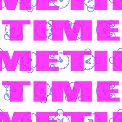 Time pattern. Lettering. Risograph colors. Pink, blue