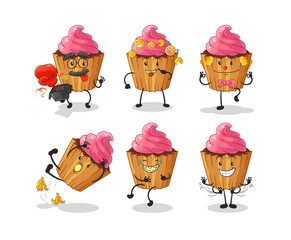 cupcake comedy set character. cartoon mascot vector