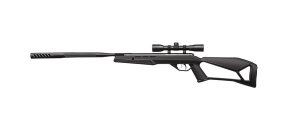 Modern air rifle with an optical sight. Pneumatic weapons for sports and entertainment. Isolate on...