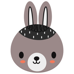 Cartoon bunny face. Little cartoon rabbit muzzle. Childish illustration for children's graphic design, sticker, print or nursery decor. Vector.