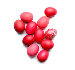 Many colorful Easter eggs on white background