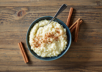 bowl of rice milk pudding