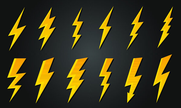 Lightning icon flat design long shadows. Thunder on grey background. Vector illustration.
