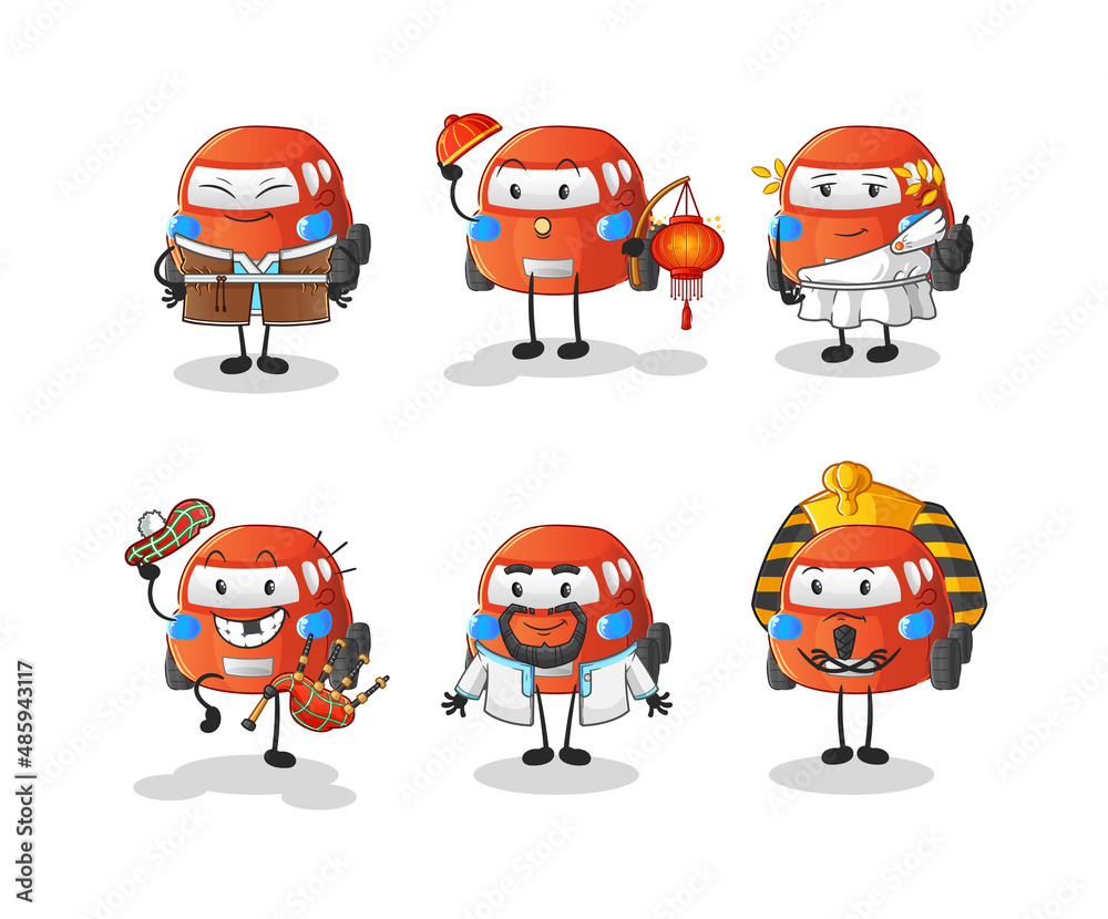 Sticker car world culture group. cartoon mascot vector