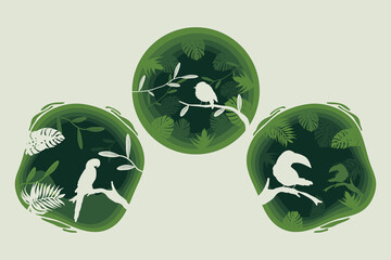 three green paper cut icons